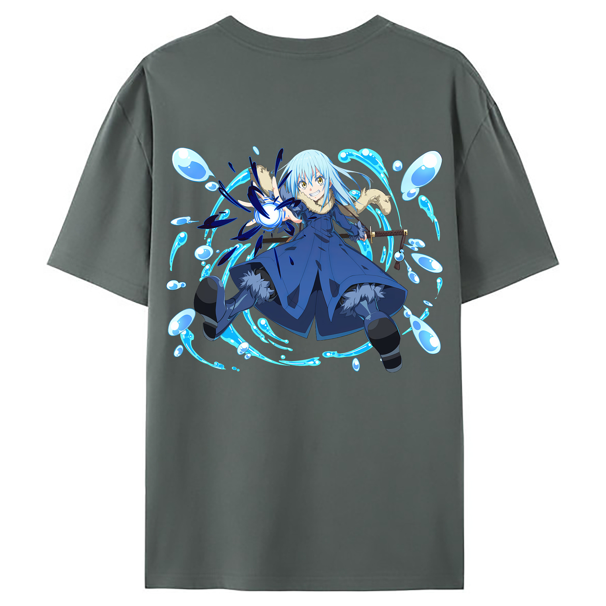 （画像用） 転スラ Regarding Reincarnated to Slime 綿100％ メンズ半袖Tシャツ（バックプリント） 通気性